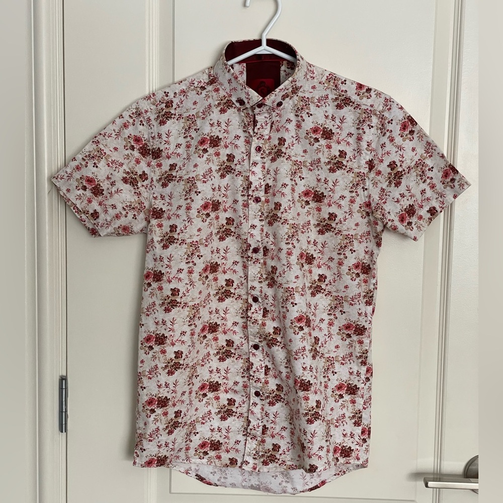 SWADE British Designed Floral Short Sleeve Button Down Shirt Size Small